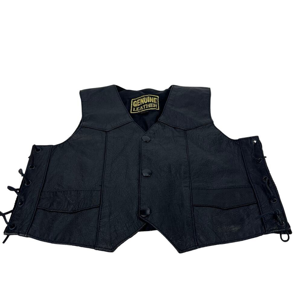 EUC VTG Kid Toddler Large Unisex Black Leather Traditional Motorcycle Biker Vest - Picture 4 of 9
